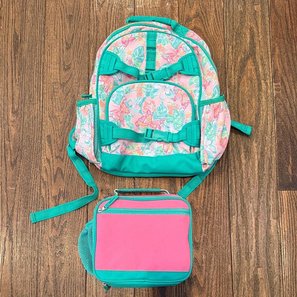 Pottery Barn Kids Teal and Pink Floral Backpack Set